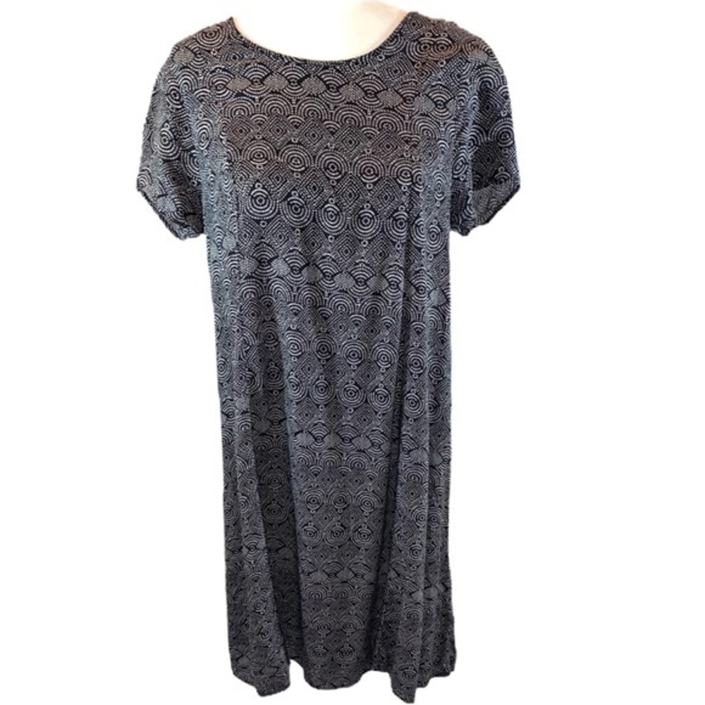 H&M size 8 black & white geometric print short sleeve stretch knit A-line dress